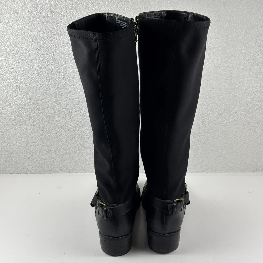 14th & Union Riding Boots Women 6.5 Black Leather Stretch Harness Moto Streewear